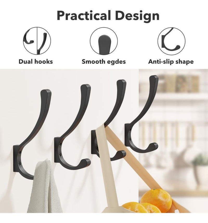 saffruff 4 Pack Large Heavy Duty Wall Hooks - Black Metal Coat & Bag Hooks, Screw In, Mounted, Holds Coats, Backpacks, Purses - Image 2