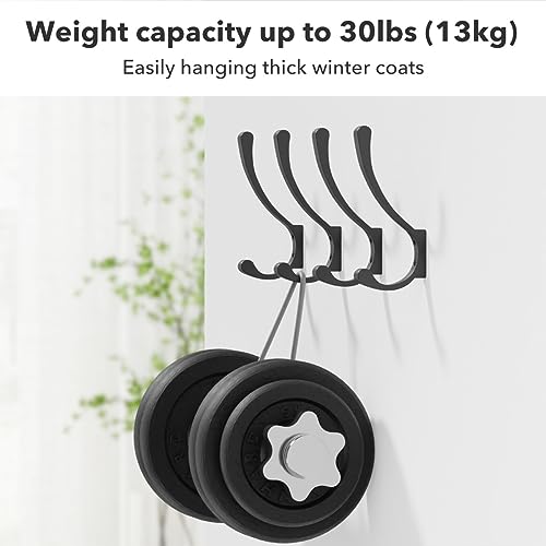 saffruff 4 Pack Large Heavy Duty Wall Hooks - Black Metal Coat & Bag Hooks, Screw In, Mounted, Holds Coats, Backpacks, Purses - Image 3