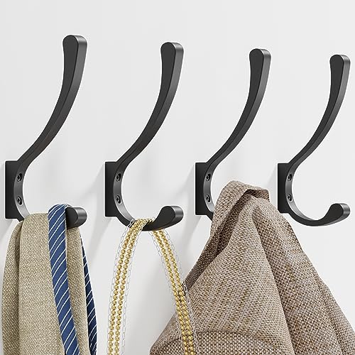 saffruff 4 Pack Large Heavy Duty Wall Hooks - Black Metal Coat & Bag Hooks, Screw In, Mounted, Holds Coats, Backpacks, Purses - Image 1