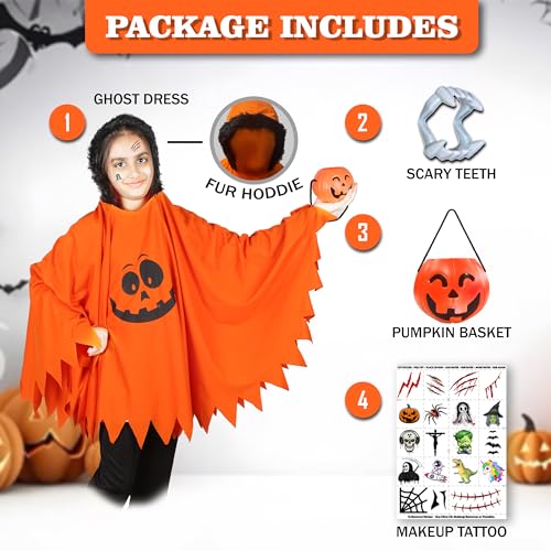 Sarvda Cotton_Blend Halloween Dress For Boys Girls Kids And Adults Orange Ghost Dress With Pumpkin Basket : 4 Years-5 Years - Image 3
