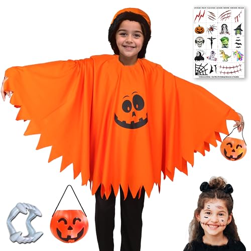 Sarvda Cotton_Blend Halloween Dress For Boys Girls Kids And Adults Orange Ghost Dress With Pumpkin Basket : 4 Years-5 Years - Image 1
