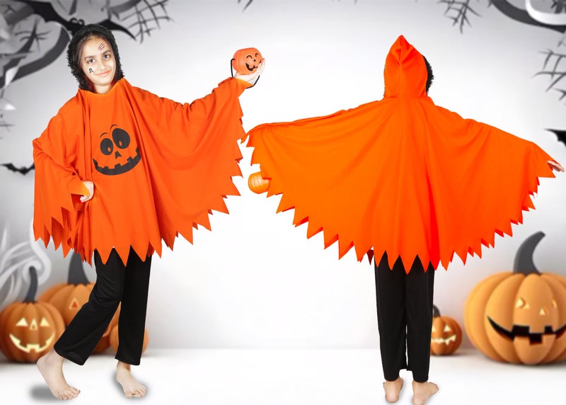 Sarvda Cotton_Blend Halloween Dress For Boys Girls Kids And Adults Orange Ghost Dress With Pumpkin Basket : 4 Years-5 Years - Image 2