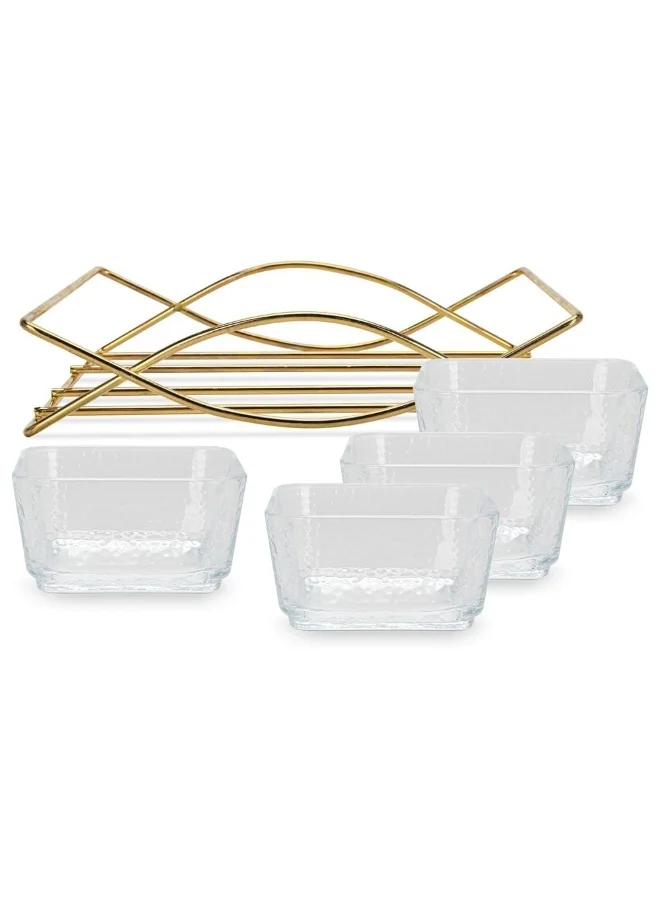 DANUBE HOME Fissman Pristine Clear-Glass Bowl With Metal Stand Set Of 4 Elegant And Durable Perfect For Serving Salads Fruits Or Desserts Ideal For Home Parties Or Special Occasions