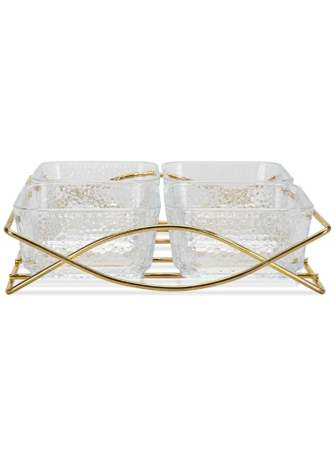 DANUBE HOME Fissman Pristine Clear-Glass Bowl With Metal Stand Set Of 4 Elegant And Durable Perfect For Serving Salads Fruits Or Desserts Ideal For Home Parties Or Special Occasions