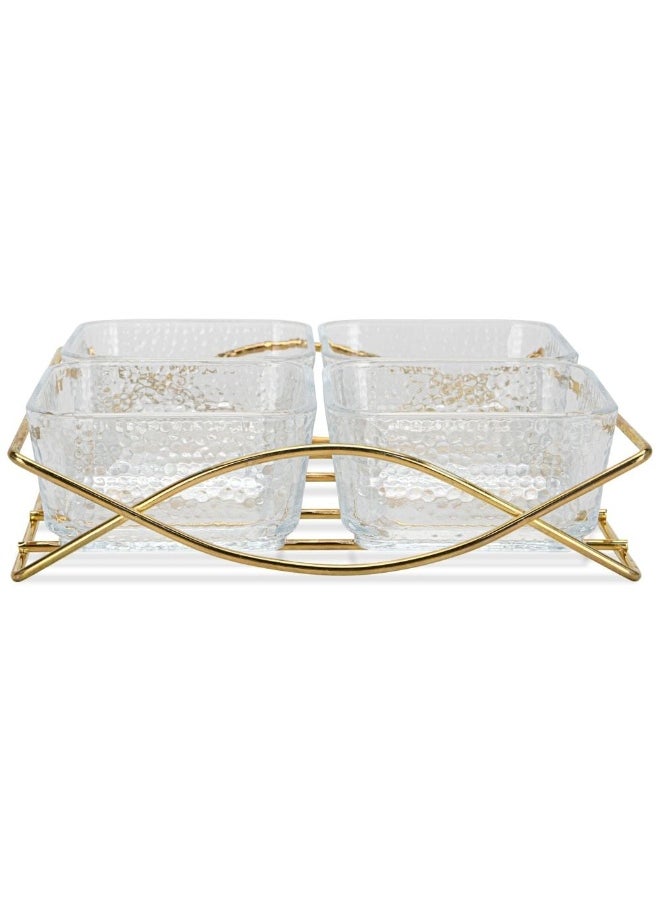 DANUBE HOME Fissman Pristine Clear-Glass Bowl With Metal Stand Set Of 4 Elegant And Durable Perfect For Serving Salads Fruits Or Desserts Ideal For Home Parties Or Special Occasions  - Image 4