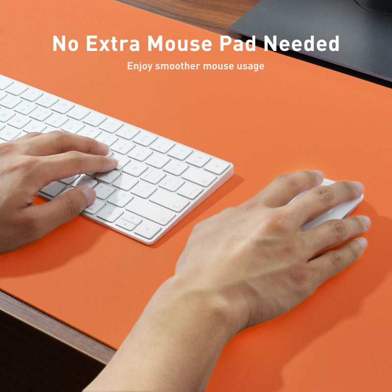 Aothia Leather Desk Pad Protector, Mouse Pad, Office Desk Mat, Non-Slip PU Leather Desk Blotter, Laptop Desk Pad, Waterproof Desk Writing Pad for Office and Home (36" x 17", Hermes Orange) - Image 4
