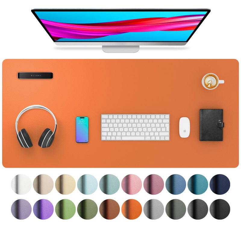 Aothia Leather Desk Pad Protector, Mouse Pad, Office Desk Mat, Non-Slip PU Leather Desk Blotter, Laptop Desk Pad, Waterproof Desk Writing Pad for Office and Home (36" x 17", Hermes Orange) - Image 1