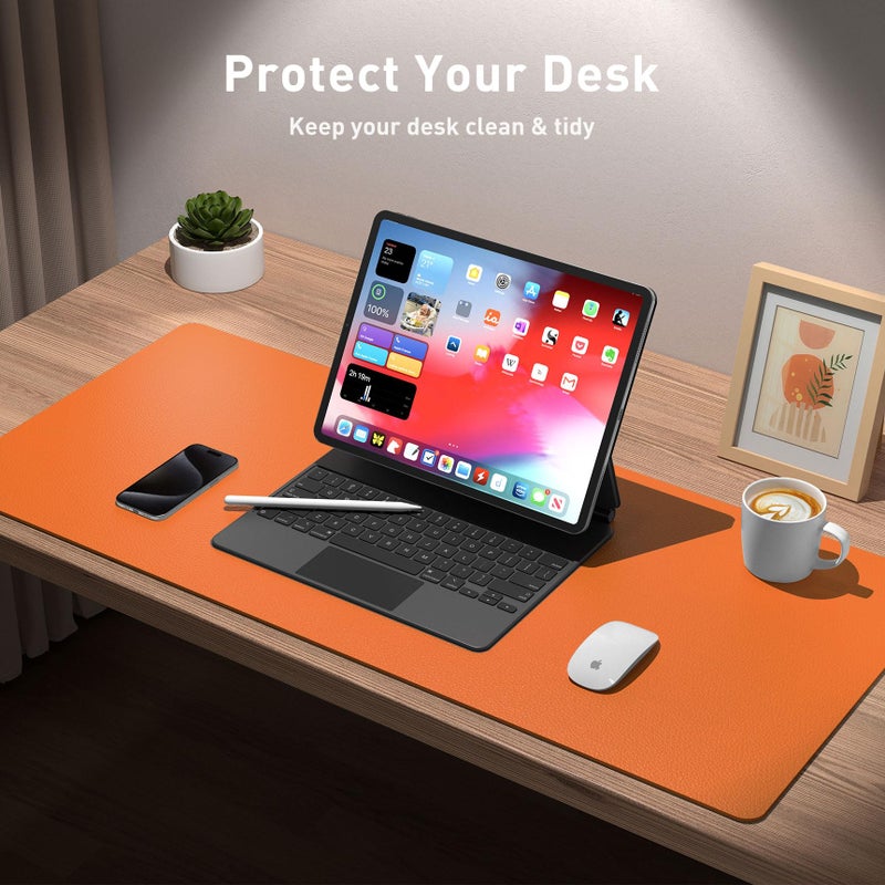 Aothia Leather Desk Pad Protector, Mouse Pad, Office Desk Mat, Non-Slip PU Leather Desk Blotter, Laptop Desk Pad, Waterproof Desk Writing Pad for Office and Home (36" x 17", Hermes Orange) - Image 3
