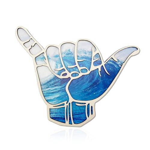 AWISBI Wooden Shaka Wall Sign Hang Loose Sign Hawaii Aloha Surfer Hand Sign Nursery Room Decor Surf Wall Decor for Home Living Room Bathroom Bedroom and Nursery - Image 1