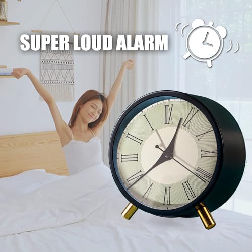 ZURATO Metal Bedside Analog Alarm Clock For Bedroom Battery Operated Round Alarm Clock With Light, Stylish Design Office And Home Decoration Clock - Black (Table Clock), centimeters - Image 2
