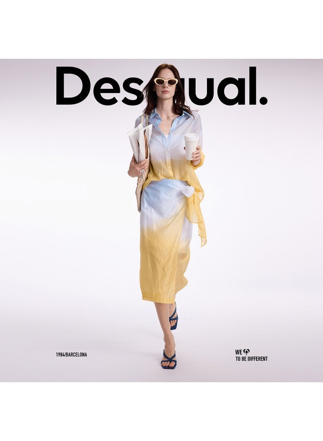 DESIGUAL 25ss تنورة ميدي بطبعة تندال متدرجة برباط خصر من ليكوسيل - Image 5