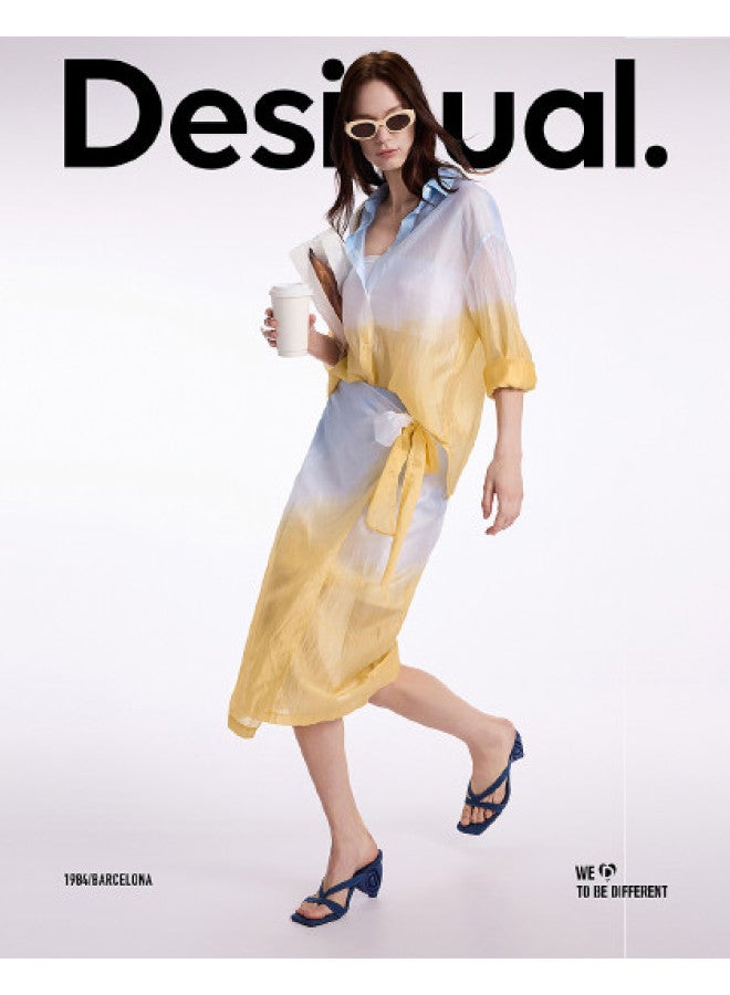 DESIGUAL 25ss تنورة ميدي بطبعة تندال متدرجة برباط خصر من ليكوسيل - Image 1