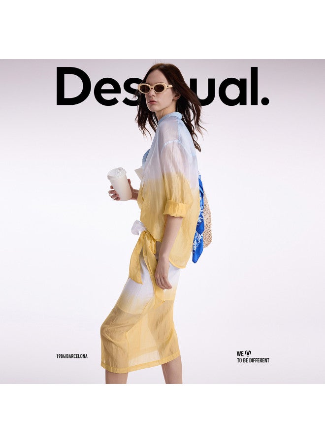 DESIGUAL 25ss تنورة ميدي بطبعة تندال متدرجة برباط خصر من ليكوسيل - Image 3