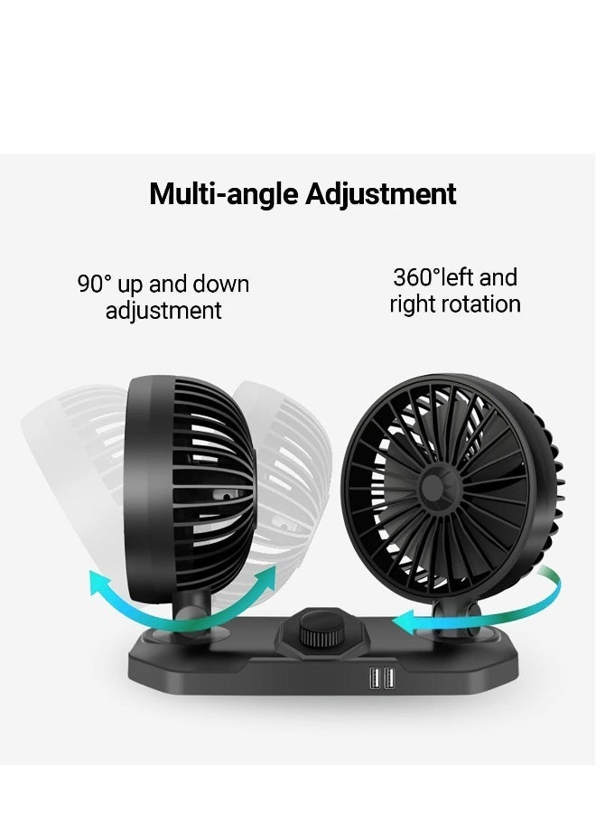 MUNTAQI Dual Head USB Car Fan, 12 V 360√Ç¬∞Adjustable Dual Head Cooling Air Fan, Two 3.1A USB Smart Output Charging Port,Suitable for Sedan SUV RV Truck Cruise, Home Office Desktop - Image 3