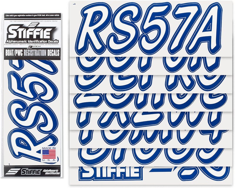 Stiffie ملصقات تعريفية صلبة من STIFFIE Whipline باللون الأبيض/الأزرق الداكن مقاس 3 بوصات، أرقام تعريف أبجدية رقمية للقوارب والمركبات المائية الشخصية خطط شراء متنوعة - Image 2