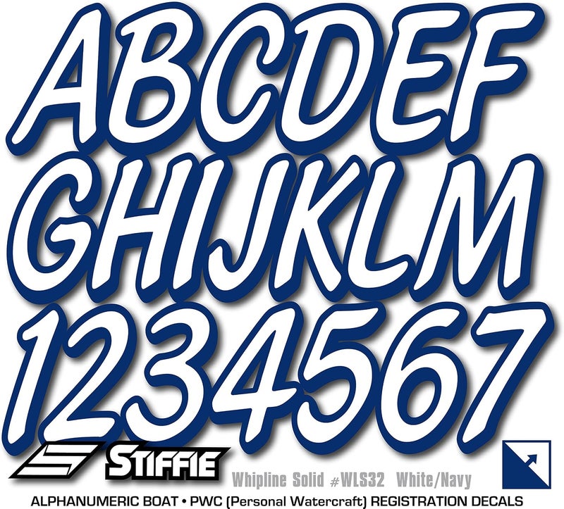 Stiffie ملصقات تعريفية صلبة من STIFFIE Whipline باللون الأبيض/الأزرق الداكن مقاس 3 بوصات، أرقام تعريف أبجدية رقمية للقوارب والمركبات المائية الشخصية خطط شراء متنوعة - Image 5