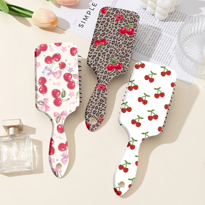 1 Pc Cartoon Cherry Bow Leopard Print Air Cushion Comb Scalp Massage Hair Smoothing Styling Comb - Image 1