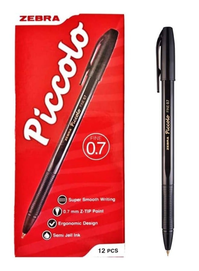 ZEBRA Piccolo Ball Pen 0.7mm Black Pack of 12  - Image 1