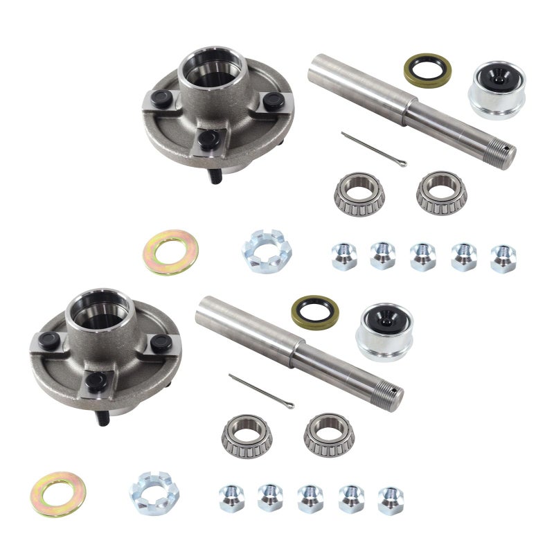 1409KMT Trailer Axle Kits with 4 on 4 Bolt Idler 1 Hub Round Bt8 Spindle Set of 2