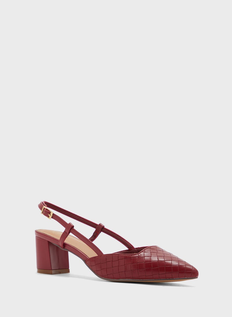 ELLA Pointy Woven Sling Back Block Heel Pump - Image 2