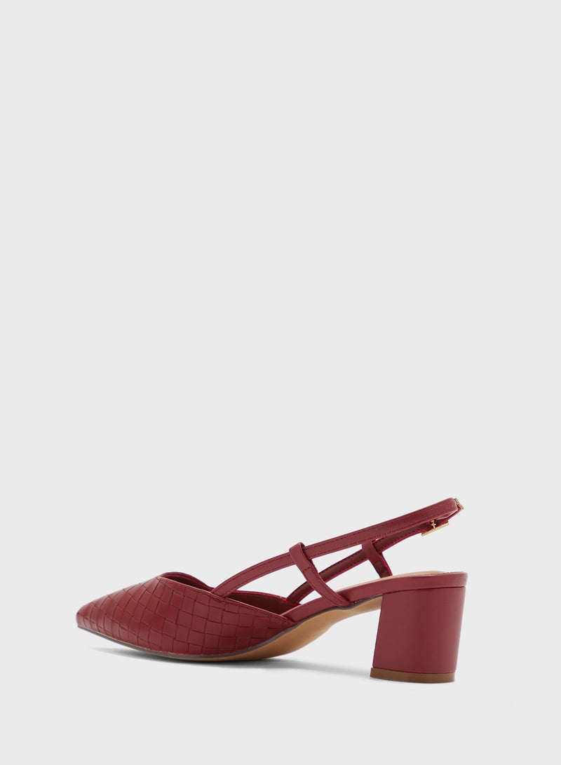 ELLA Pointy Woven Sling Back Block Heel Pump - Image 3
