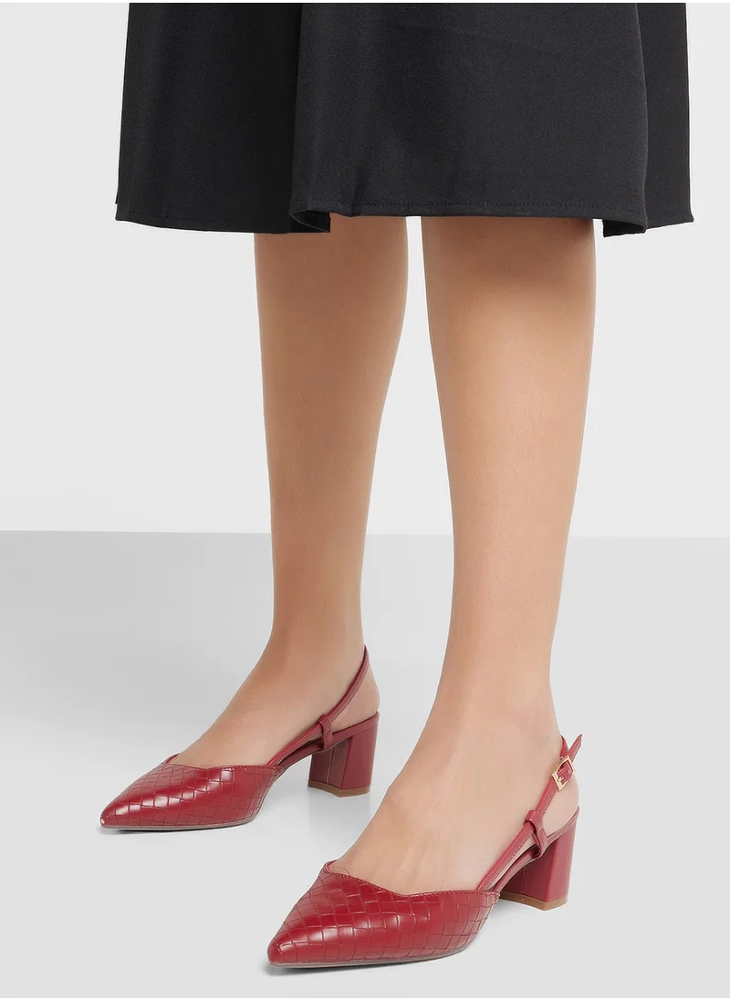 ايلا Pointy Woven Sling Back Block Heel Pump