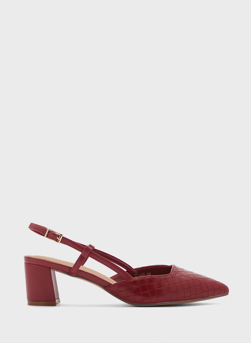 ELLA Pointy Woven Sling Back Block Heel Pump - Image 1
