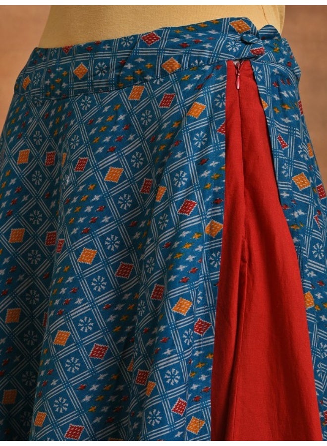AKS Blue Patola Print Layered Lehenga Choli With Dupatta - Image 4