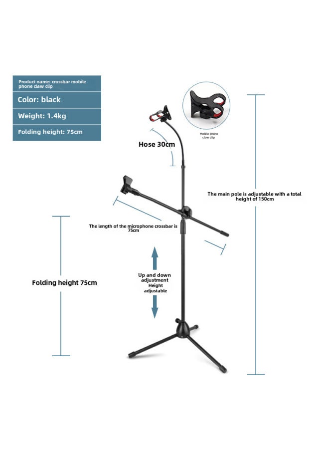 Neutral Direct Microphone Stand Mobile Phone Live Microphone Stand Stage Floor Vertical Crossbar Tripod - Image 1