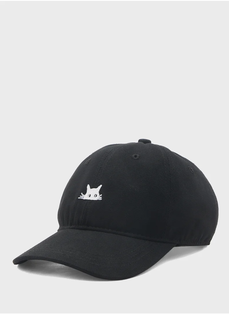 سفنتي فايف Cat Embroidered Casual Curve Peak Cap