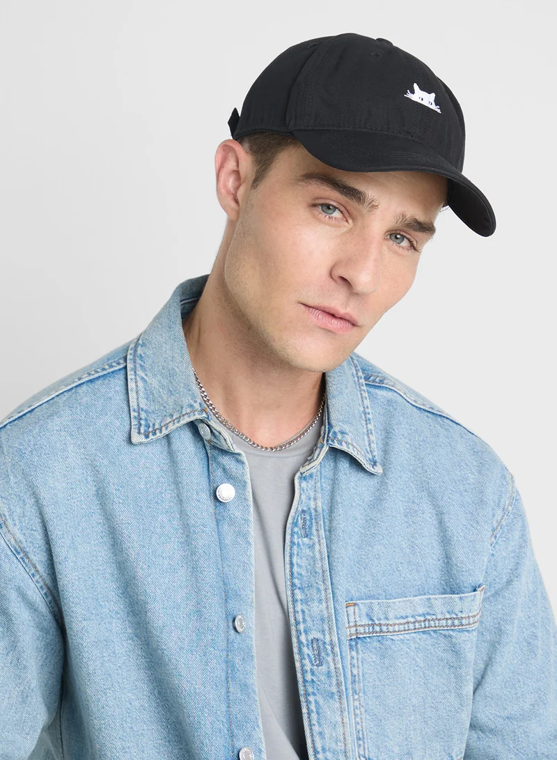 Seventy Five Cat Embroidered Casual Curve Peak Cap