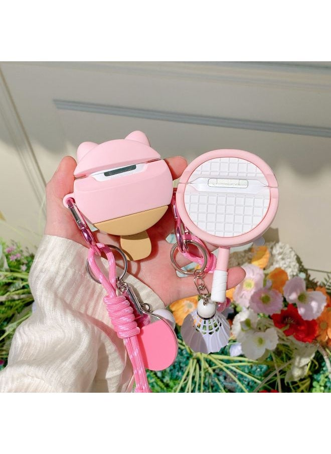 Generic - Cute Kt Cat Table Tennis Racquet AirPods Pro For Apple Bluetooth Earphone Case Badminton Cover 2/3/4 Generation Cute-Color:Kt Cat Badminton Racket + Pendant-Applicable Models:AirPods 4(2024) - Image 1