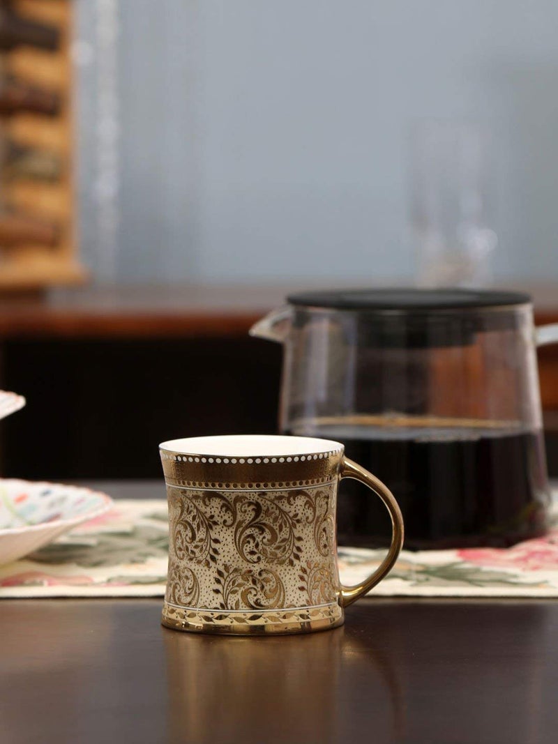 TREANDCARD Bone China Ebony Mugs (Brown, Golden, 6 Pieces) - Image 3