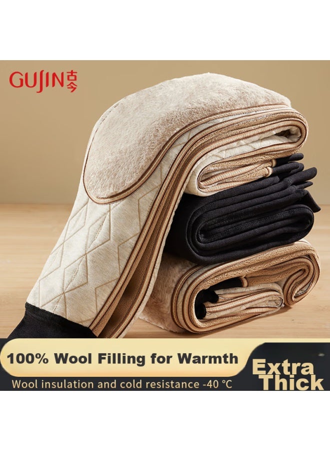 GUJIN Gujin 600g Extra Thick Cotton Pants For Men, Thick Warm Trousers, 100% Wool Filling, Fleece-lined, Knee Protection, Winter Wear For Middle-aged And Elderly  - Image 1