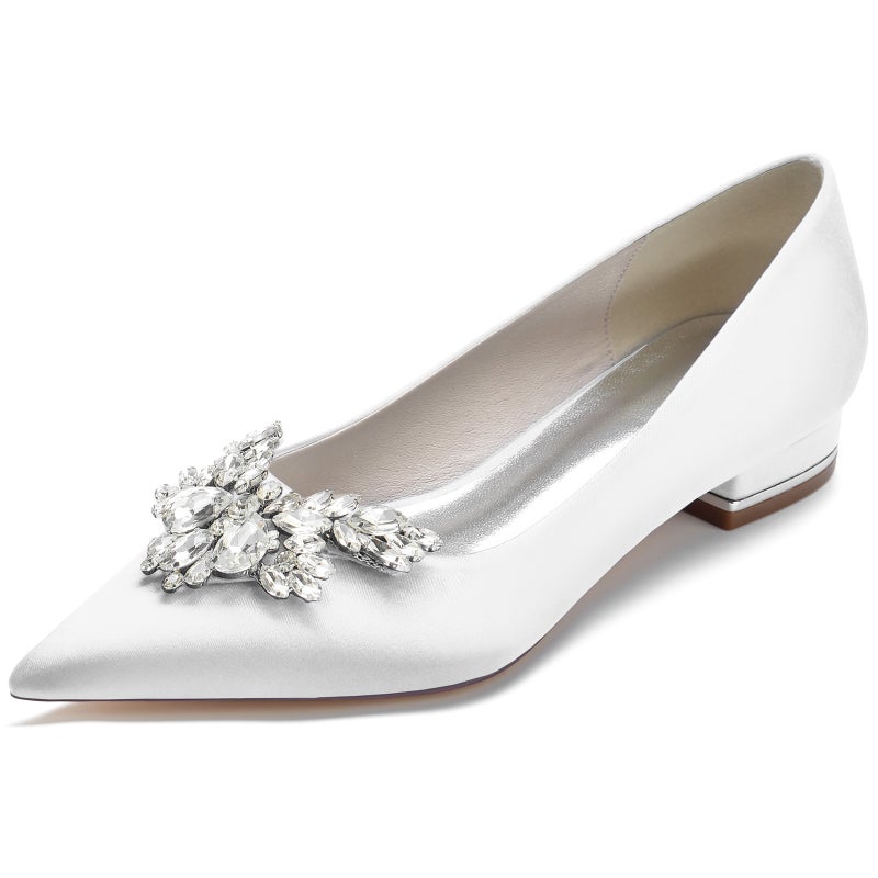 2025 Flat Heel Pointed Toe Shallow Mouth Rhinestone Wedding Shoes Bridal Shoes Bridesmaid Shoes Daily Shoes 18447-1B - Image 2