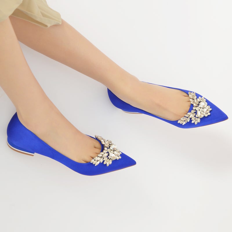 2025 Flat Heel Pointed Toe Shallow Mouth Rhinestone Wedding Shoes Bridal Shoes Bridesmaid Shoes Daily Shoes 18447-1B - Image 3