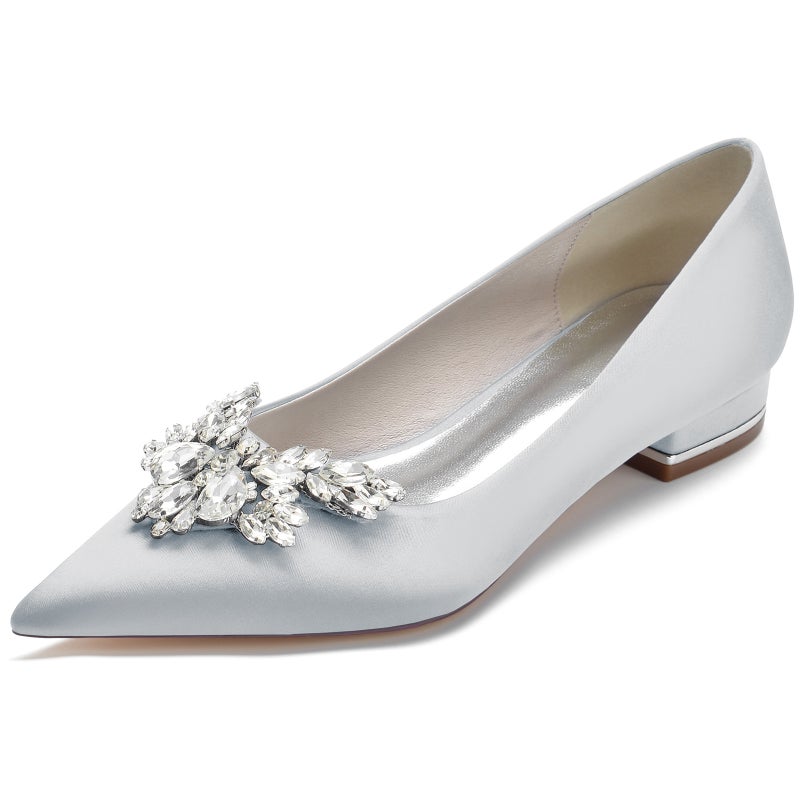 2025 Flat Heel Pointed Toe Shallow Mouth Rhinestone Wedding Shoes Bridal Shoes Bridesmaid Shoes Daily Shoes 18447-1B - Image 1