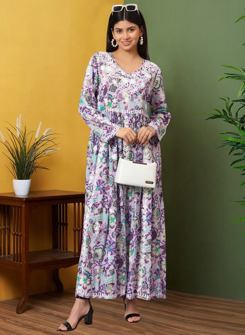 Alaya Hand Embroidered Lucknowi Chikankari  Printed Mulmul Cotton Jalabiya-AL3936