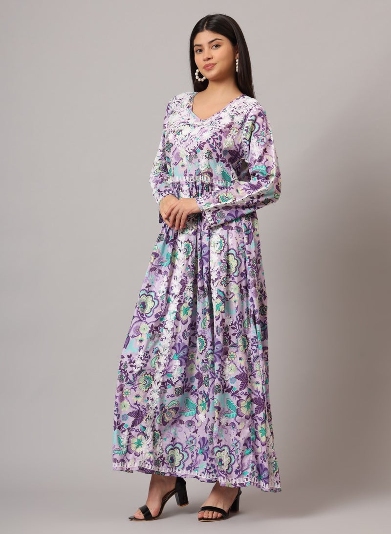 الايا جلابية مطبوعة قطن مولمول مطرزة يدوياً لوكنوي شيكانكاري - Image 3