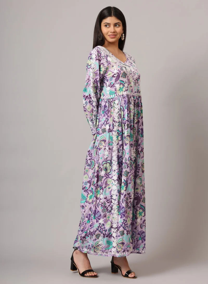 Alaya Hand Embroidered Lucknowi Chikankari  Printed Mulmul Cotton Jalabiya-AL3936