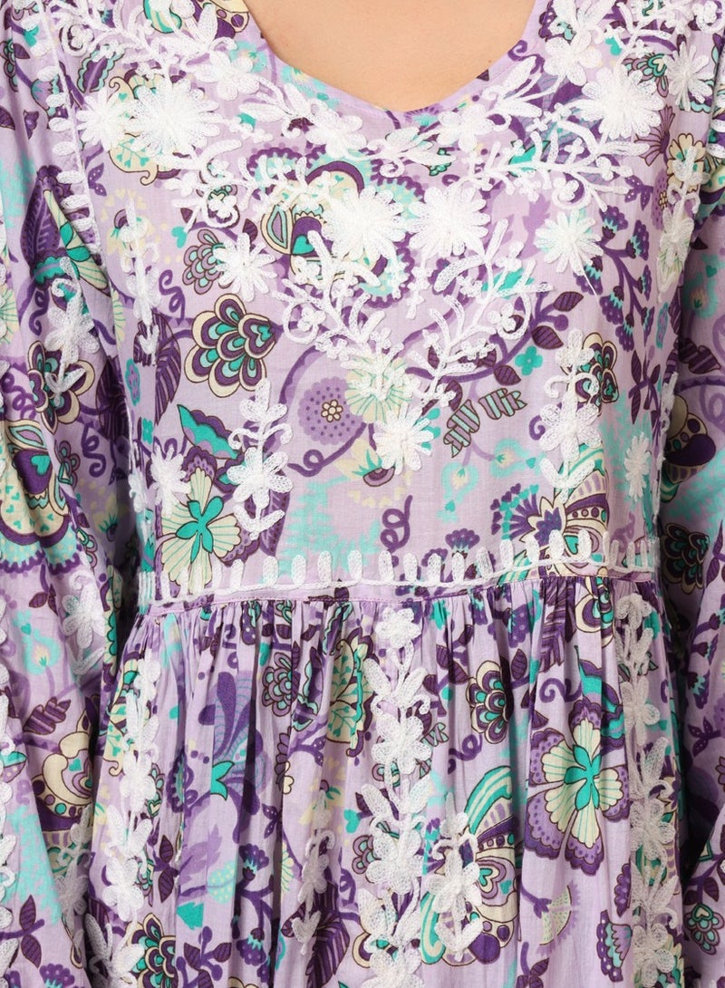 الايا جلابية مطبوعة قطن مولمول مطرزة يدوياً لوكنوي شيكانكاري - Image 5