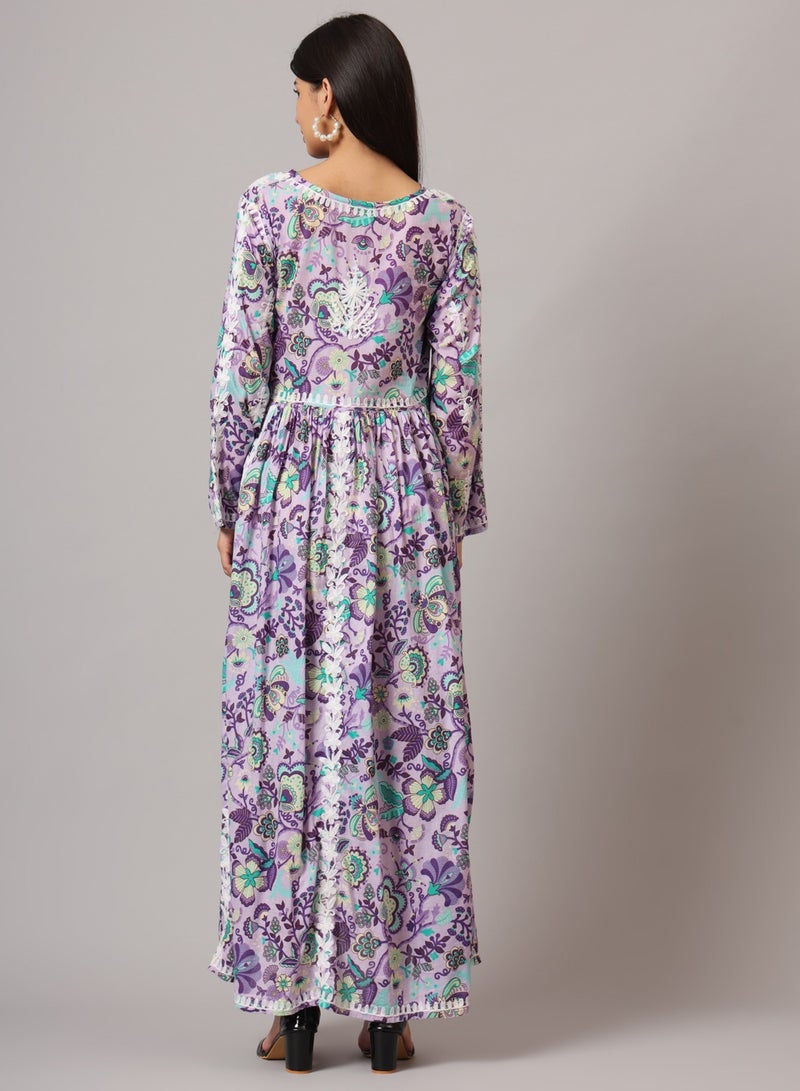 الايا جلابية مطبوعة قطن مولمول مطرزة يدوياً لوكنوي شيكانكاري - Image 2