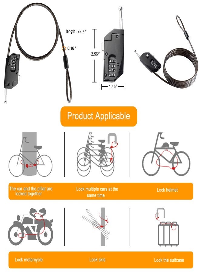 Ayifan 2 Pack Adjustable Combination Lock, Flexible Retractable Steel Locking Cable Trail Camera, 6.6ft Long Cable Lock for Luggage Suitcase Helmet Black - Image 5
