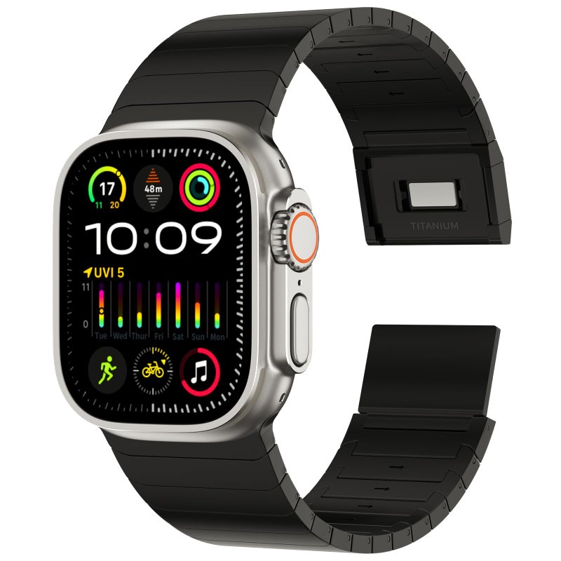 ACESTAR Full Titanium Band Compatible with Apple Watch Ultra 321 49mmSeries 10 46mm 24mm Wide Adjustable Links with Titanium Magnetic Clasp Connectors and DLC Coating - Image 2