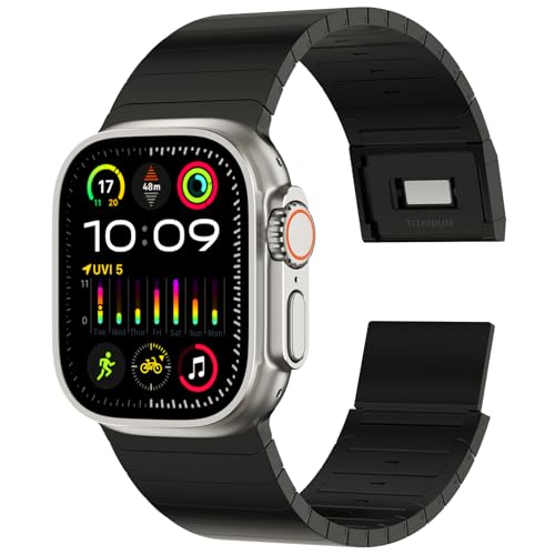 ACESTAR Full Titanium Band Compatible with Apple Watch Ultra 321 49mmSeries 10 46mm 24mm Wide Adjustable Links with Titanium Magnetic Clasp Connectors and DLC Coating - Image 1