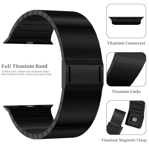ACESTAR Full Titanium Band Compatible with Apple Watch Ultra 321 49mmSeries 10 46mm 24mm Wide Adjustable Links with Titanium Magnetic Clasp Connectors and DLC Coating - Image 3