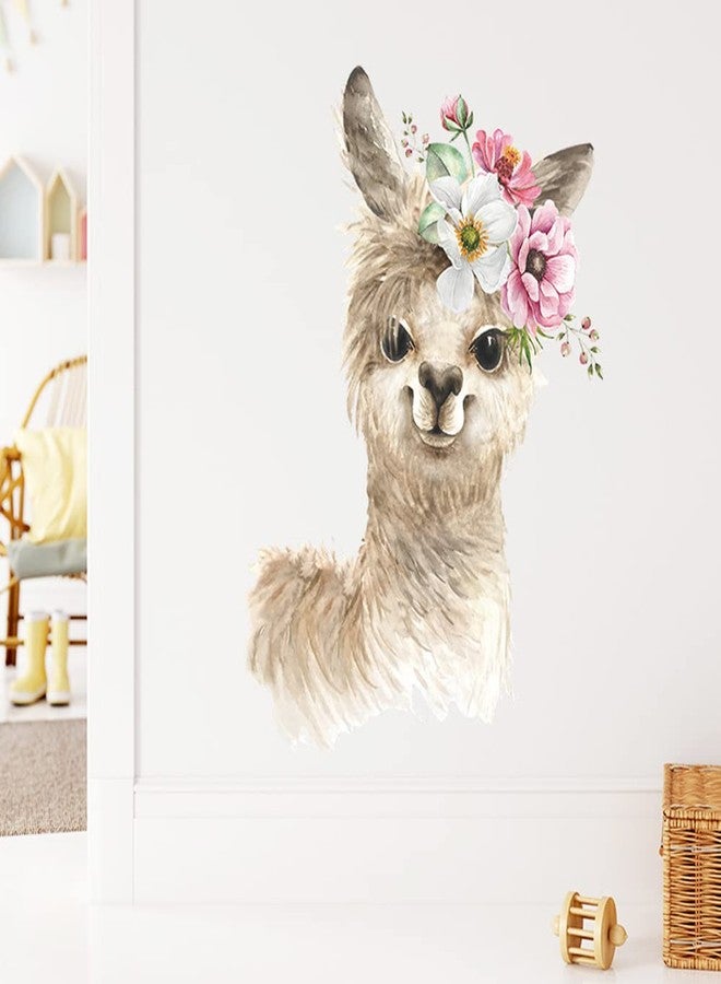 Boodecal Watercolor Llama with Flowers Alpaca Wild Wall Decals Stickers Rainbow Nursery Decorations Baby Boy Girl Bedroom Playroom Parties 14.5 in x 20.5 in - Image 2