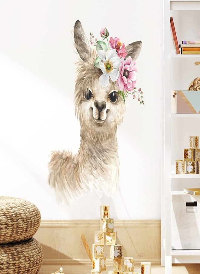 Boodecal Watercolor Llama with Flowers Alpaca Wild Wall Decals Stickers Rainbow Nursery Decorations Baby Boy Girl Bedroom Playroom Parties 14.5 in x 20.5 in - Image 4
