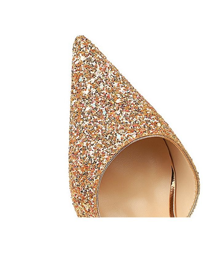 BIGTREE Pointed Side Cut-Out Shiny Sequin High Heels 10.5CM Gold - Image 4