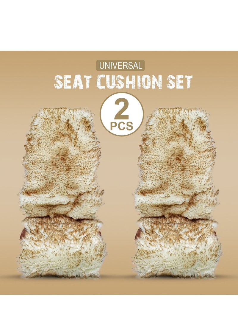 Sheepskin Fur Car Seat Covers, Universal Size Long Wool Car Seat Cushion for Adult Man Women, 2 Piece Seat Wight and brown coluor - Image 1